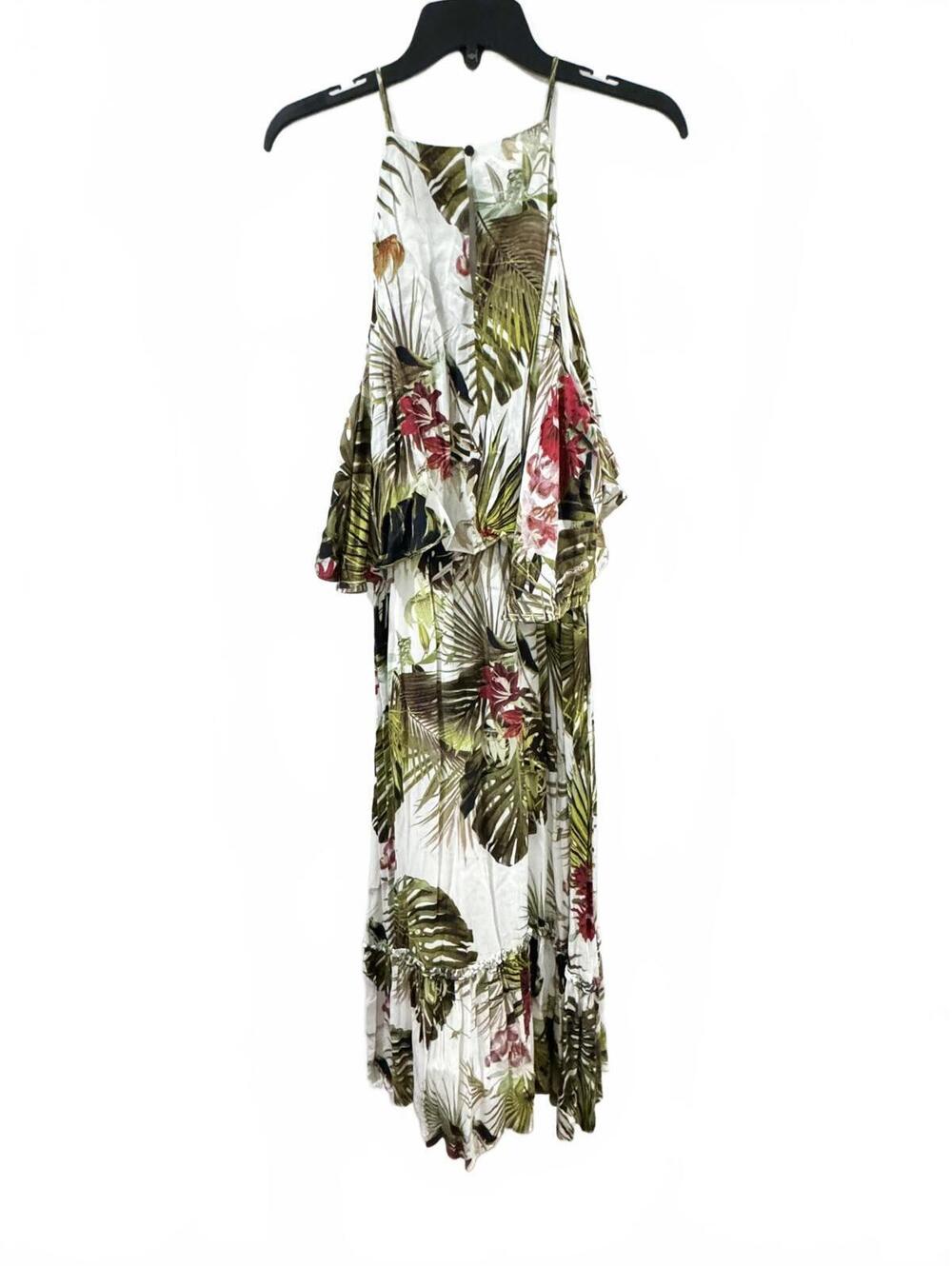 Gianni Bini Tropical Palm Leaf High Neck Maxi Dress XL White Floral Resortwear - Picture 3 of 9